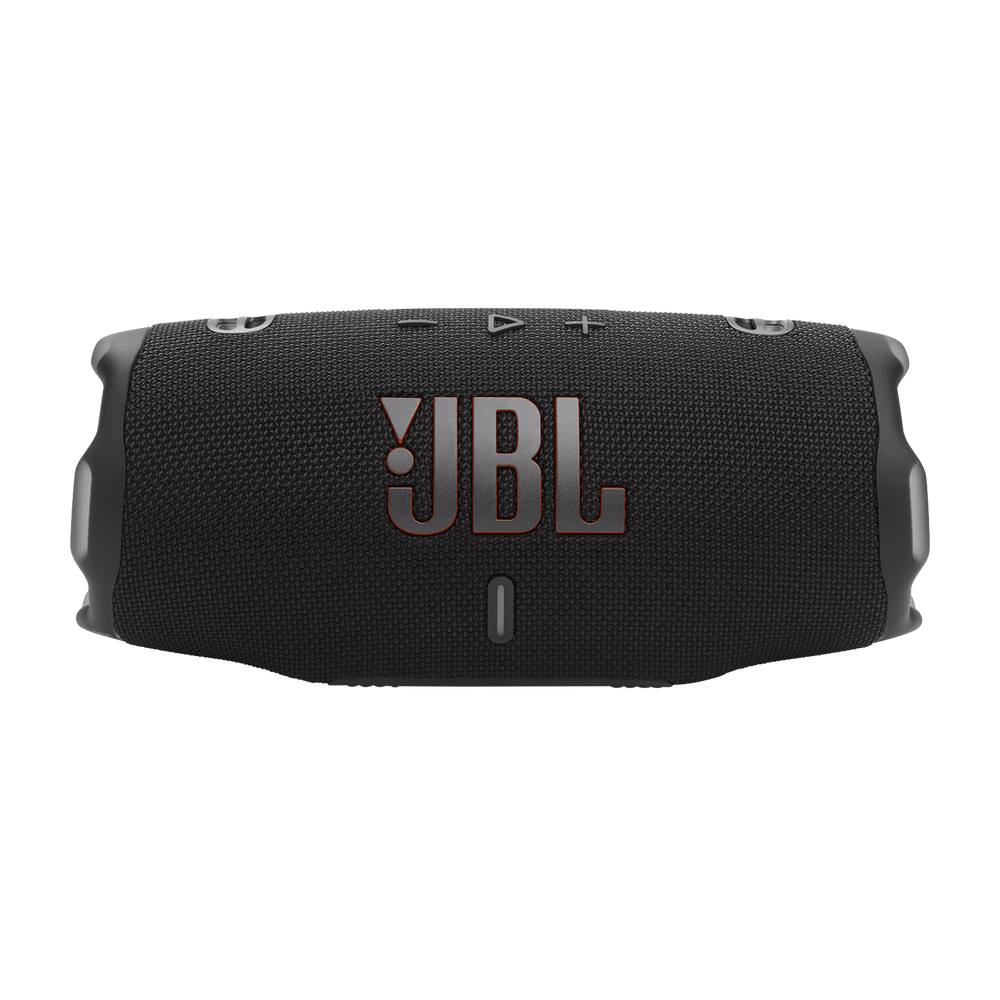 JBL Charge 6 – Schwarz, schräge Vorderansicht