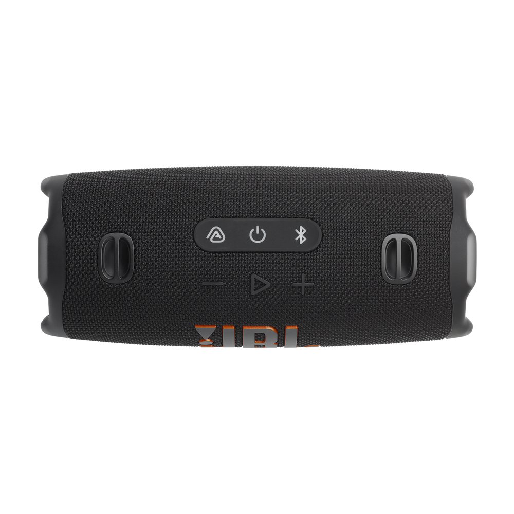 JBL Charge 6 – Schwarz, schräge Vorderansicht