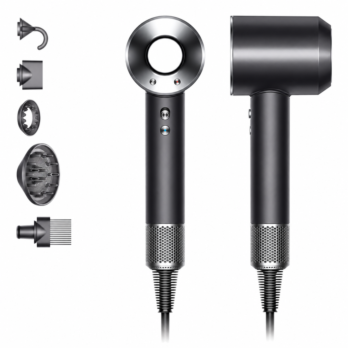 Dyson Supersonic Schwarz/Nickel - Produktansichten und fünf Aufsätze